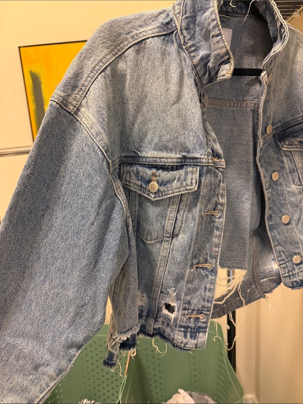 Vervet Distressed Cropped Denim Jacket - Light Blue - Picture 3 of 8